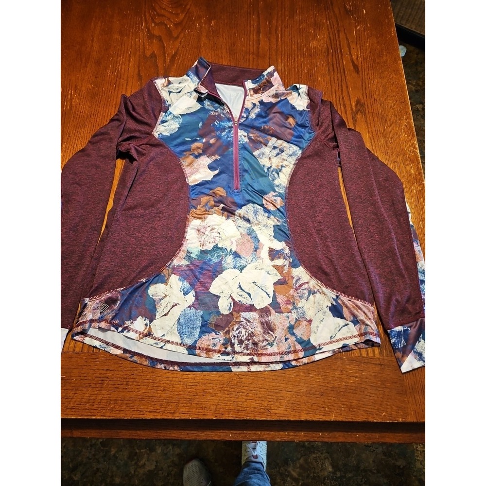 Zelos Womens Athletic Pullover 1/2 Zip Thumbhole Med Multi Color Stretch (A924)